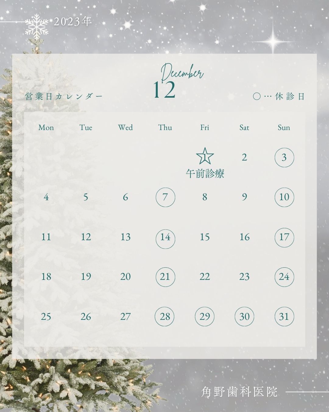 12月の診療についてお知らせです。
